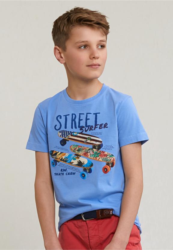 Normal Fit Basic T-Shirt Short Sleeves Sky - Bleu