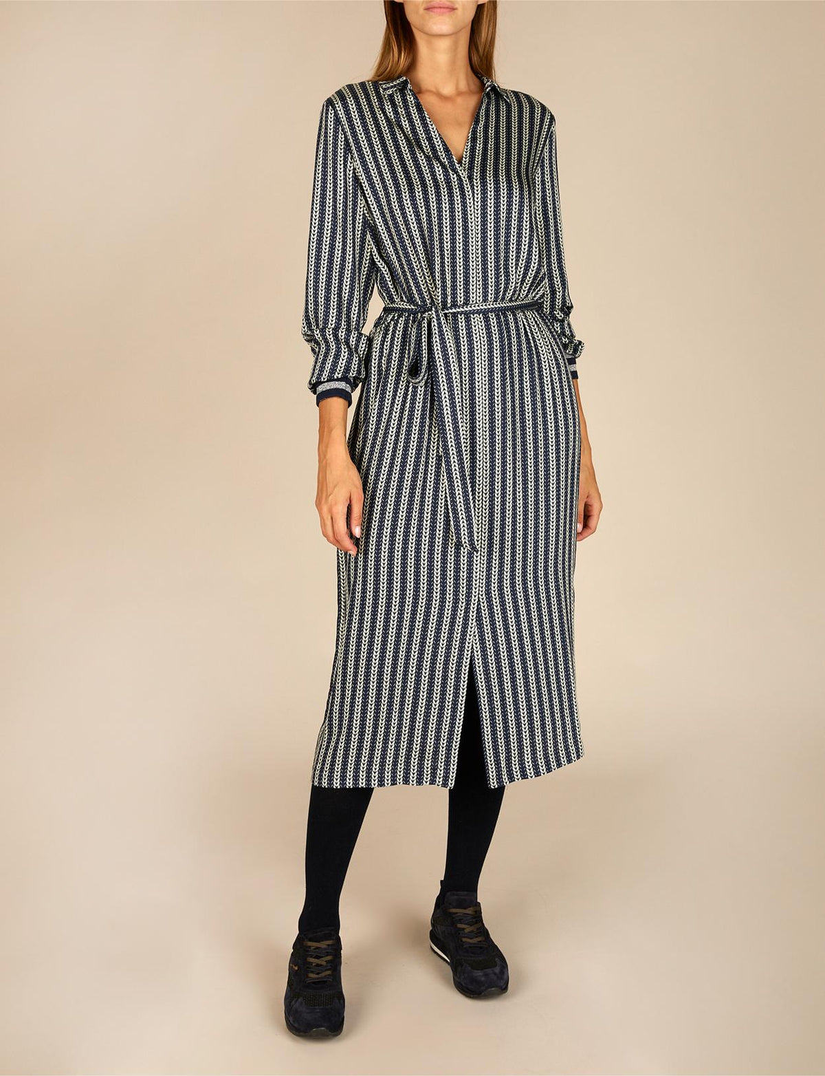 Viscose Dress With Belt In Blue - Bleu