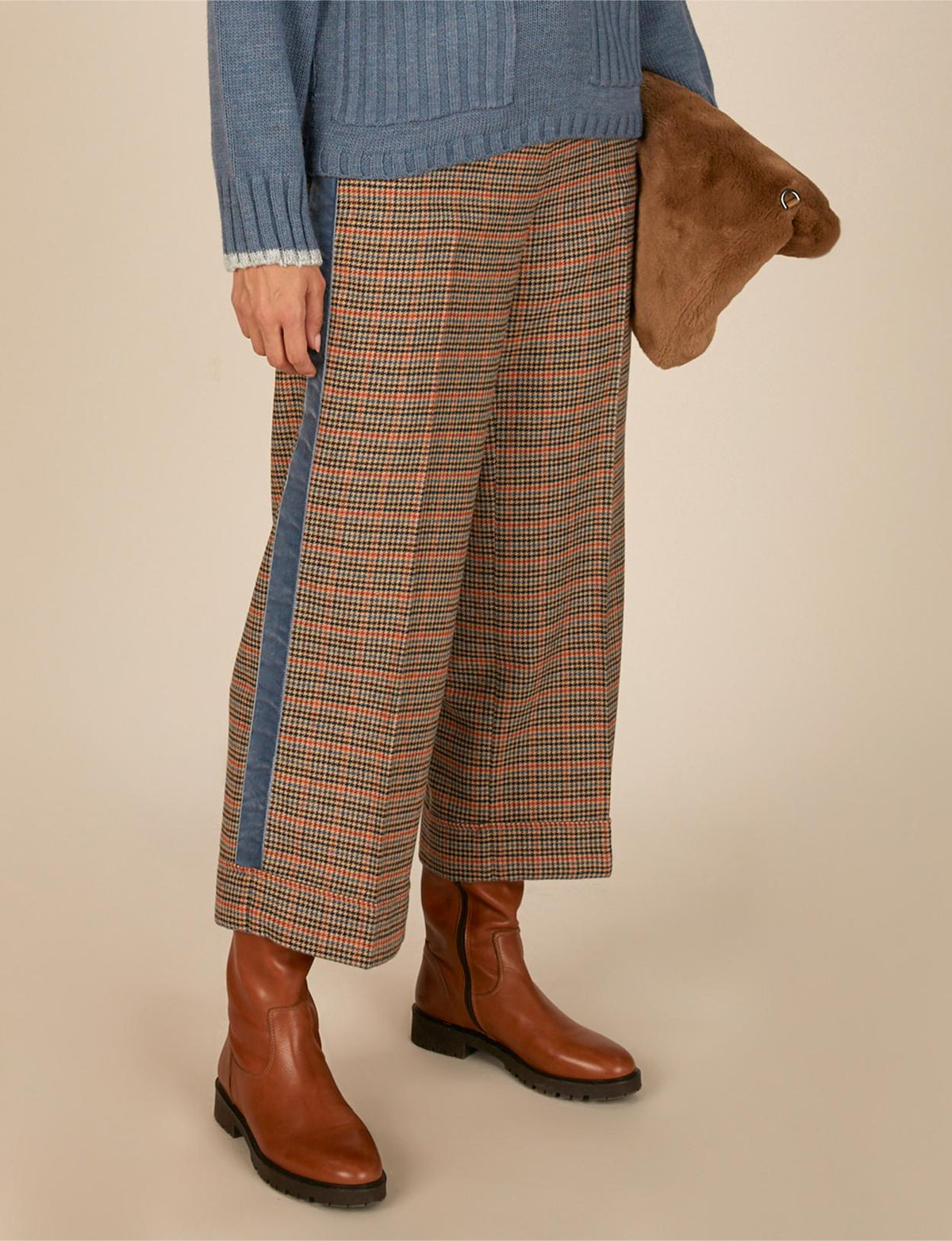 Wide Checkered Pants In Blue - Bleu