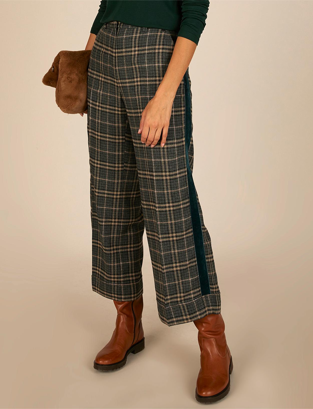 Wide Checkered Pants In Green - Vert