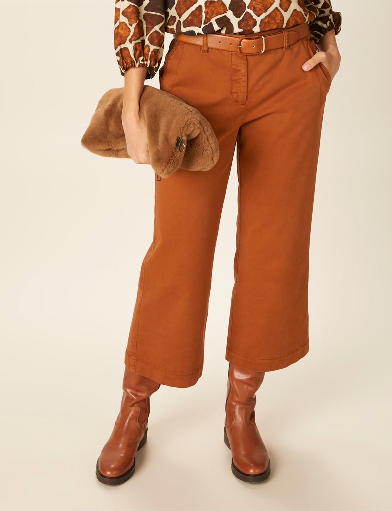 Wide Cotton Pants In Brown - Marron