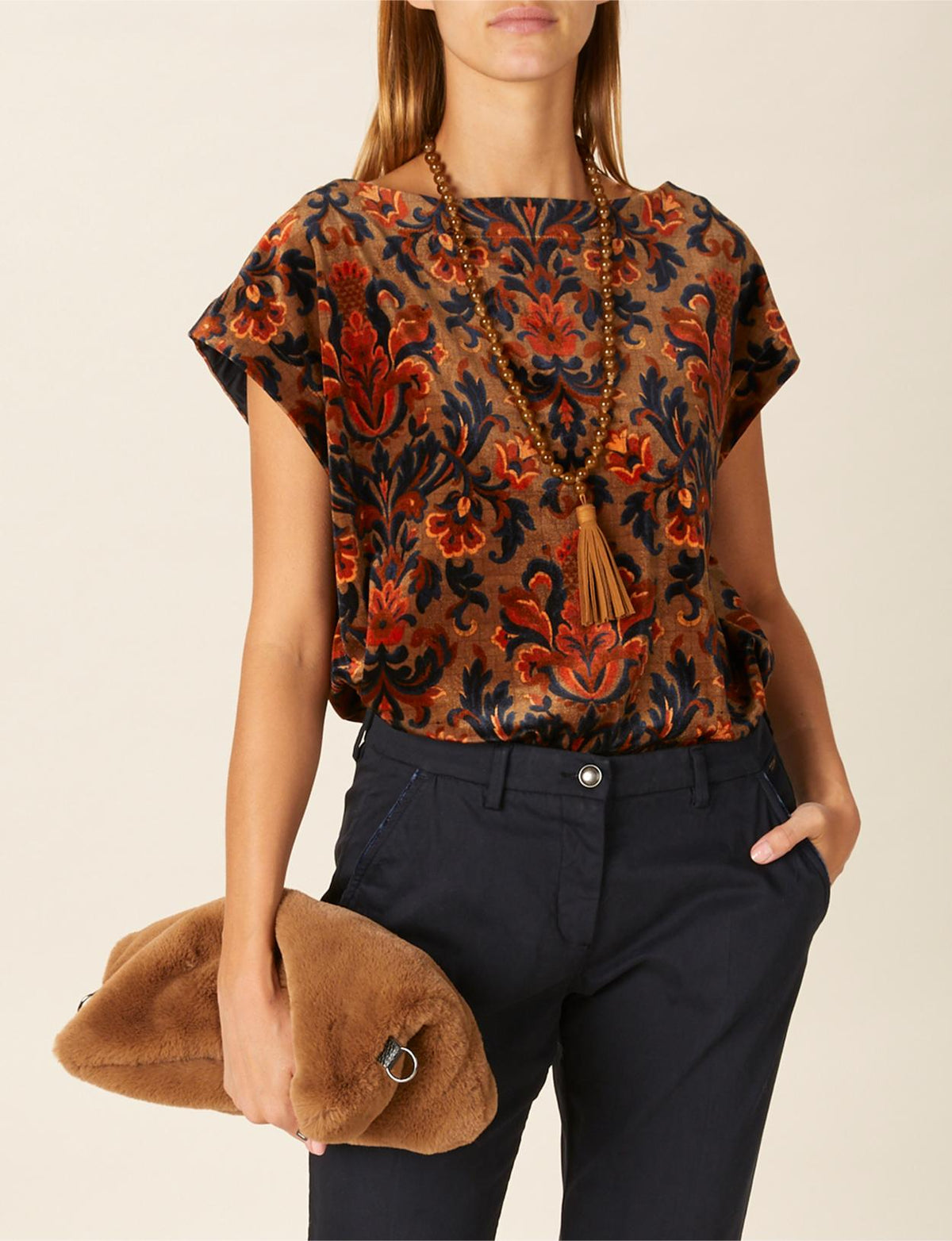 Velvet Feel Shirt In Brown - Marron