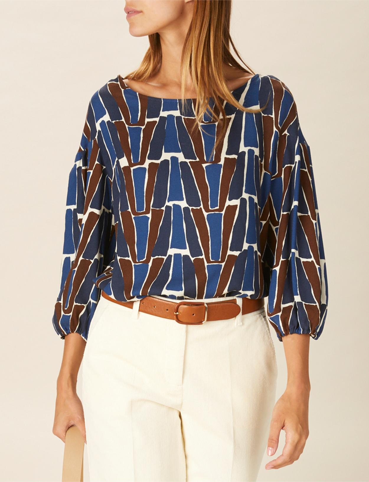 Viscose Balloon Sleeve Shirt In Blue - Bleu