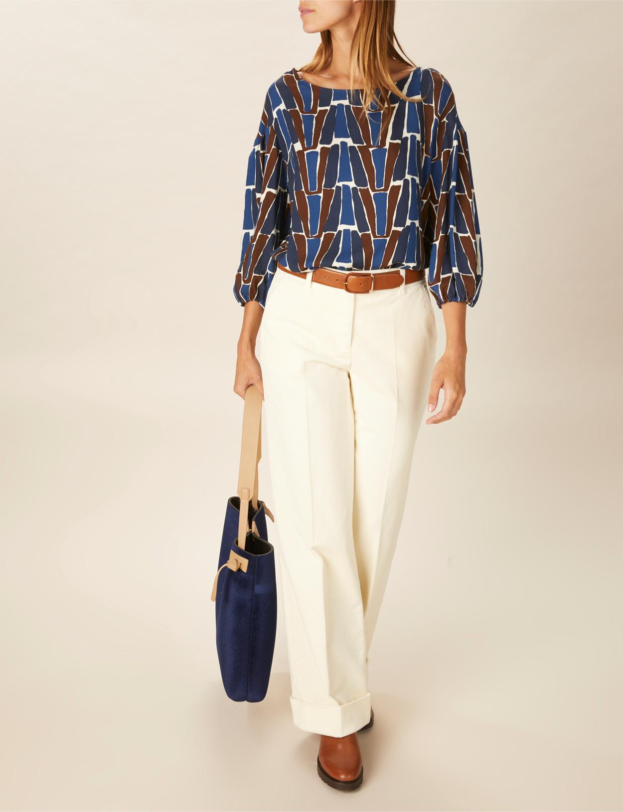 Viscose Balloon Sleeve Shirt In Blue - Bleu