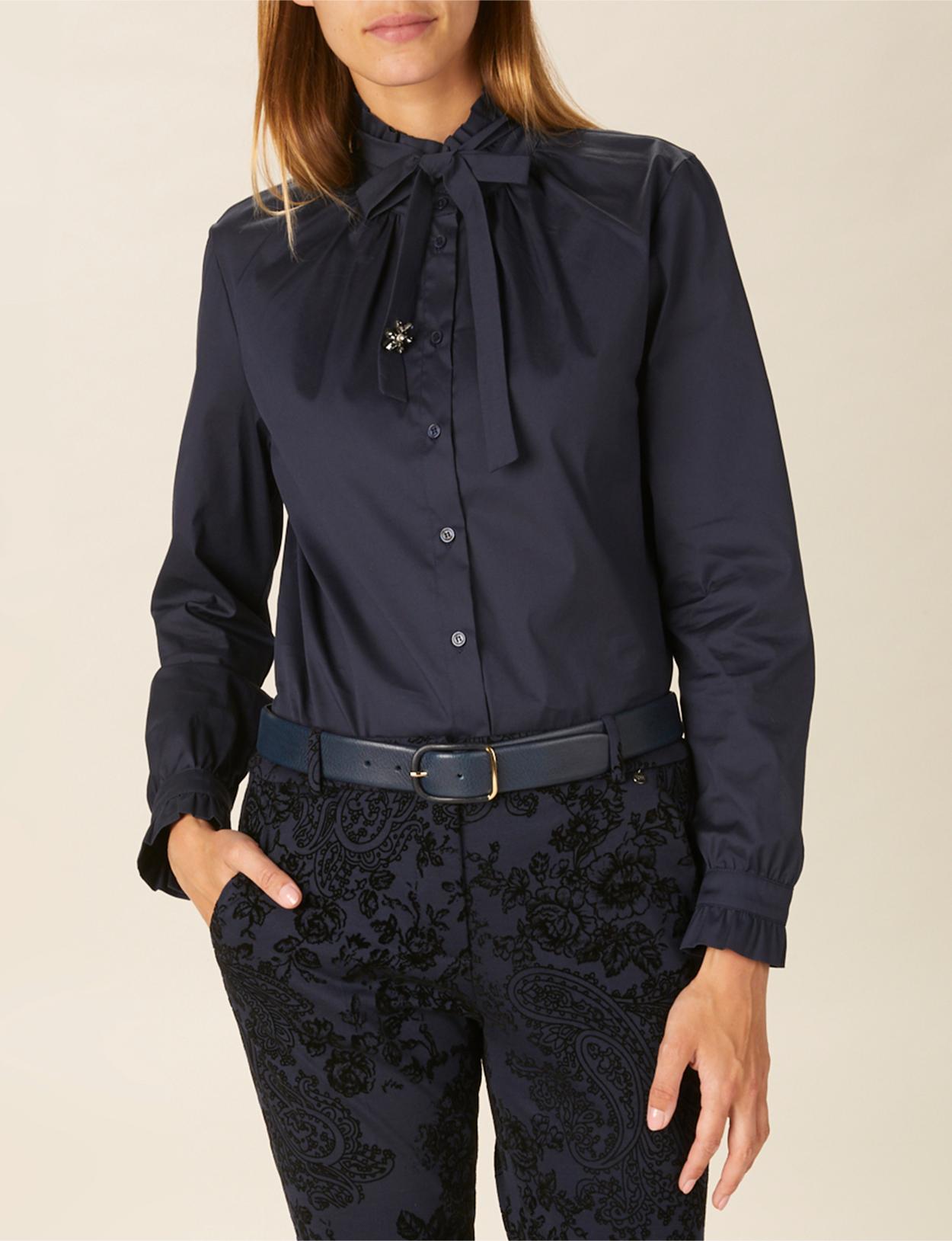 Cotton Bow Tie Shirt In Blue - Bleu