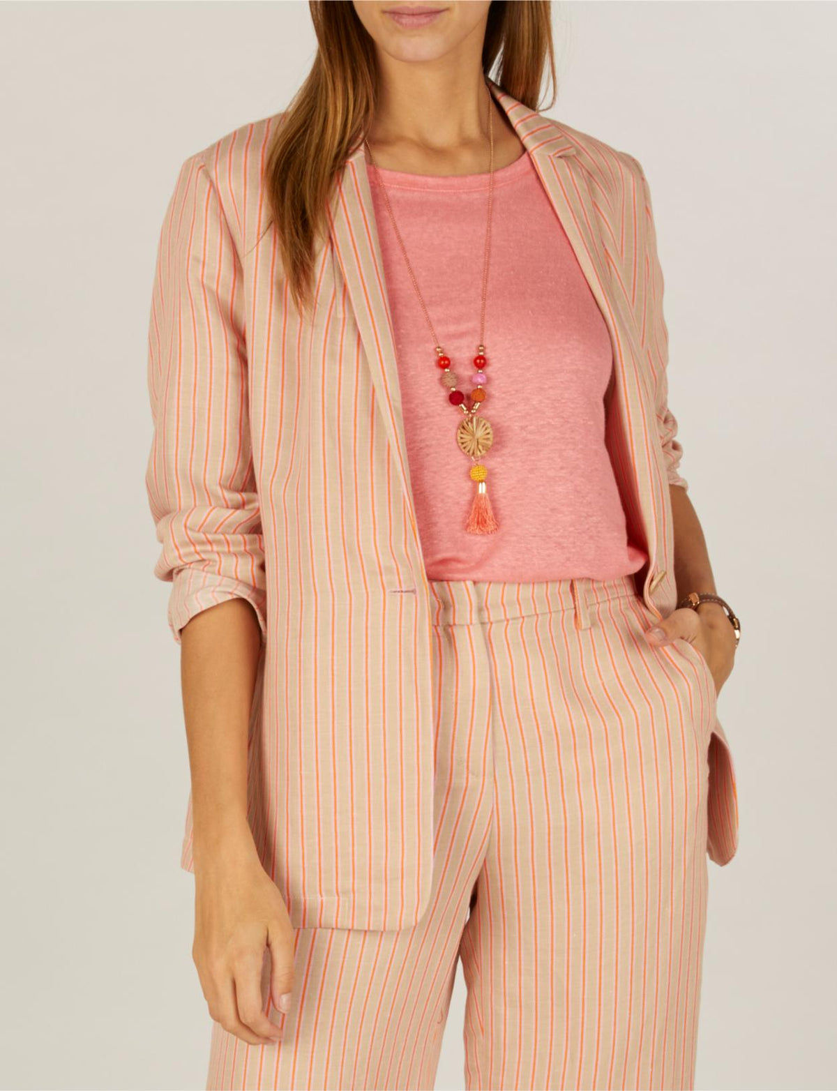 Light Striped Blazer In Brown - Brown