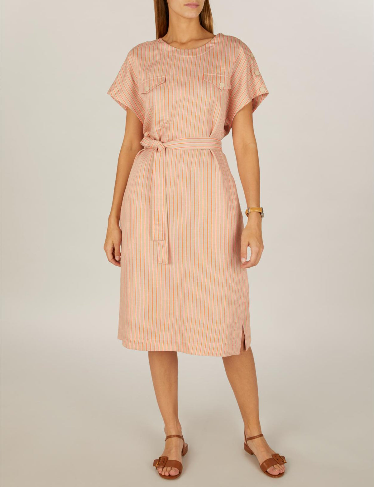 Dress With Shoulder Buttons In Brown - Brown