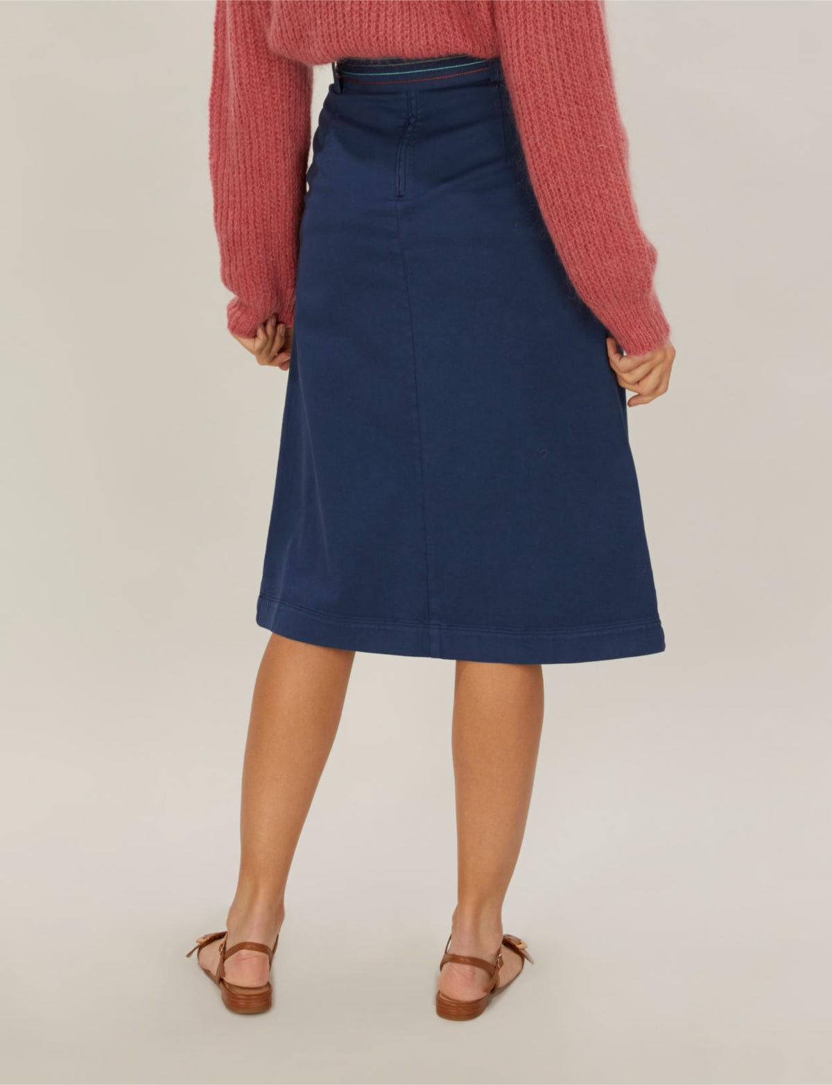 Jupe midi taille haute bleue