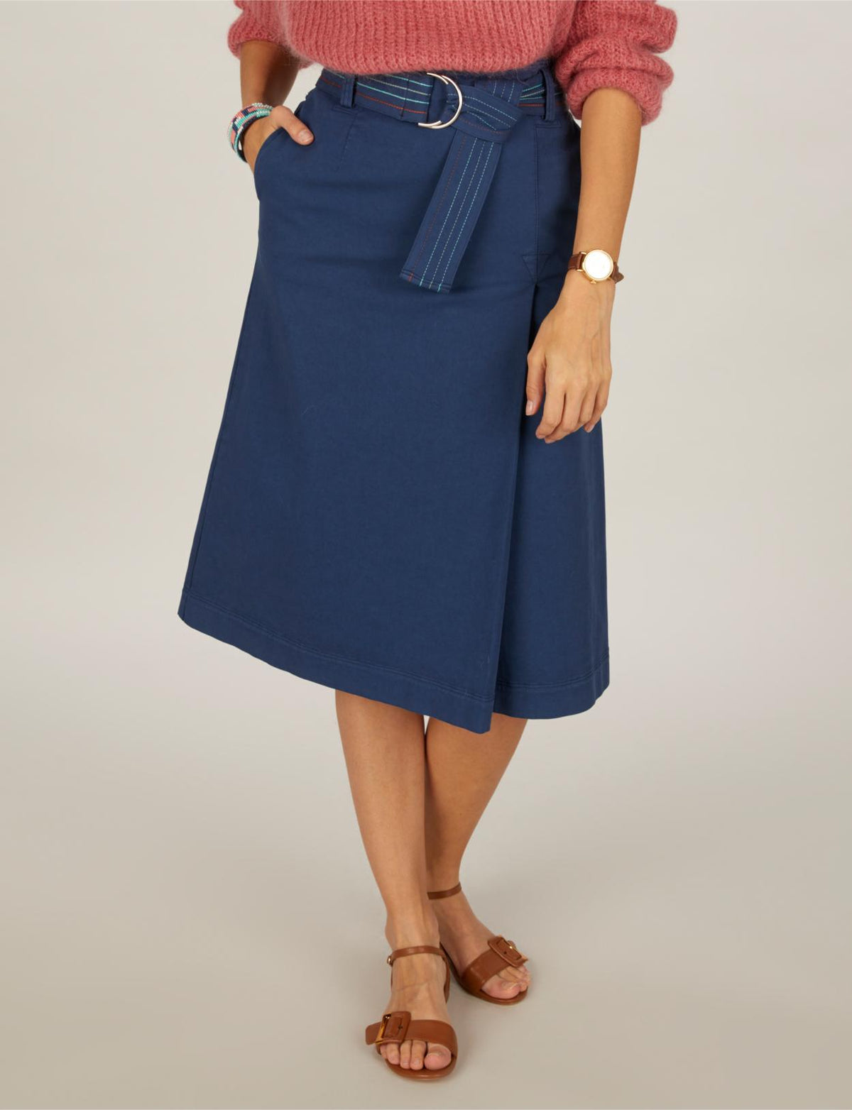 Jupe midi taille haute bleue