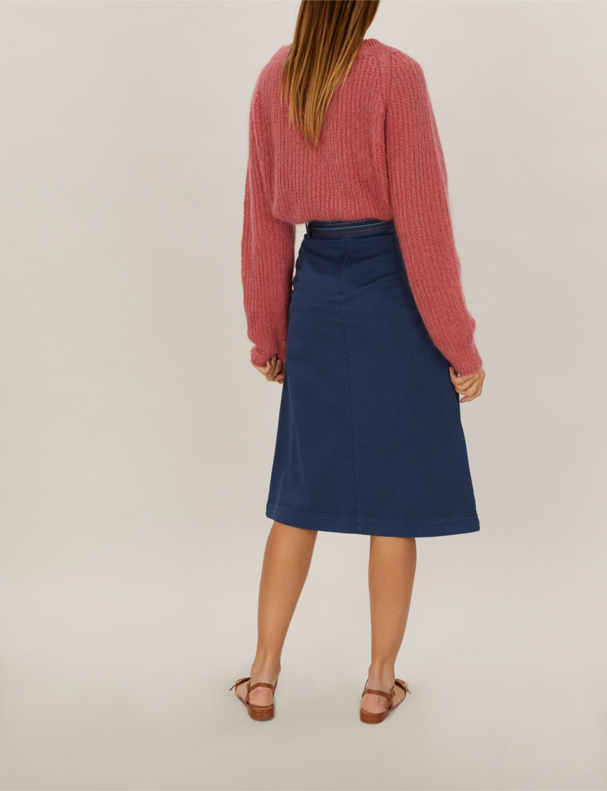 Jupe midi taille haute bleue