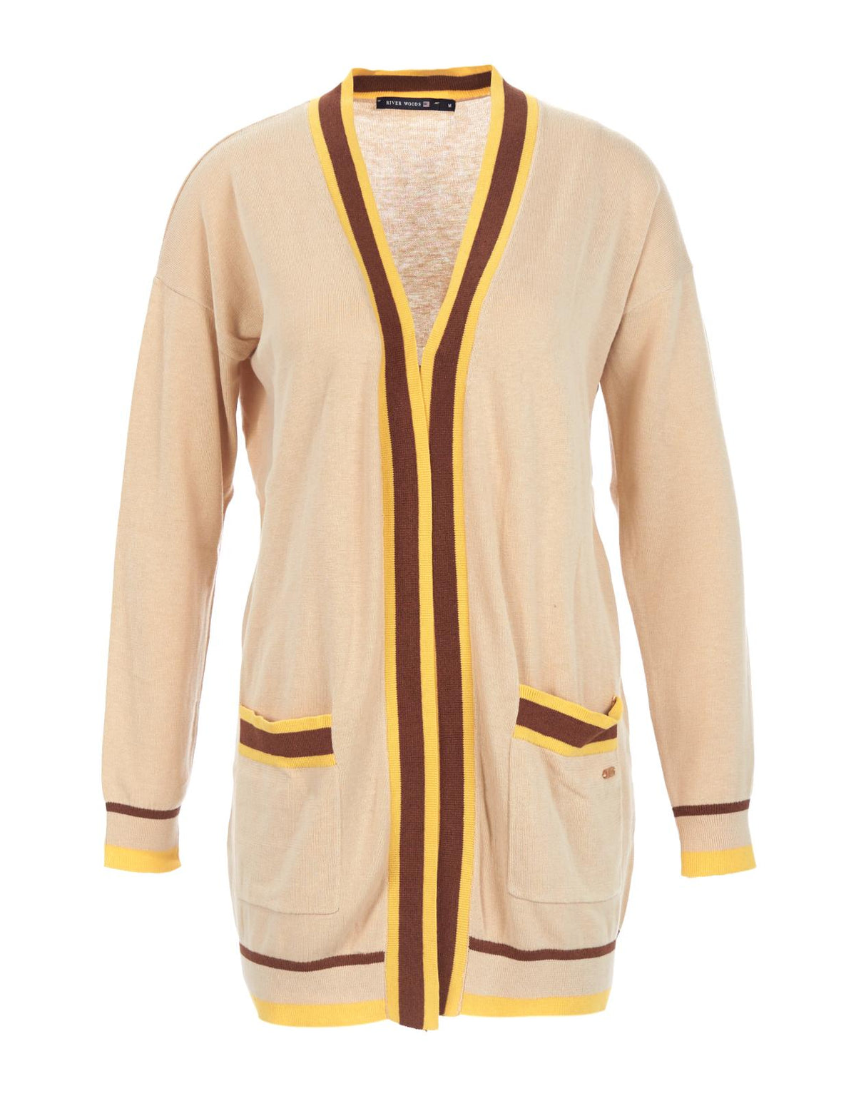 Tricolored Cardigan In Beige - Brown