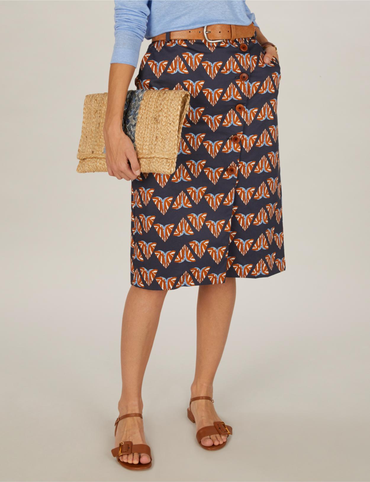 Cotton Pencil Skirt In Blue - Bleu