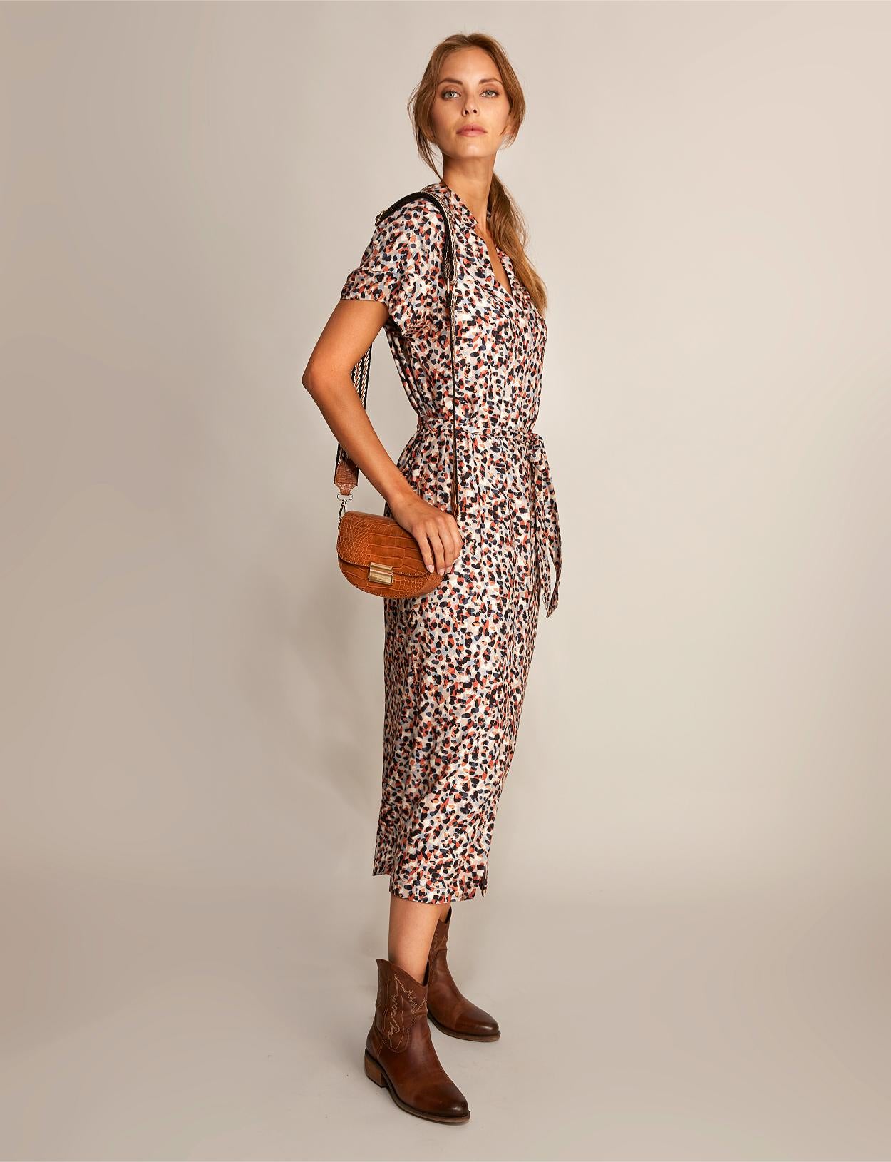 Short Sleeve Viscose Dress In Multi - Multi