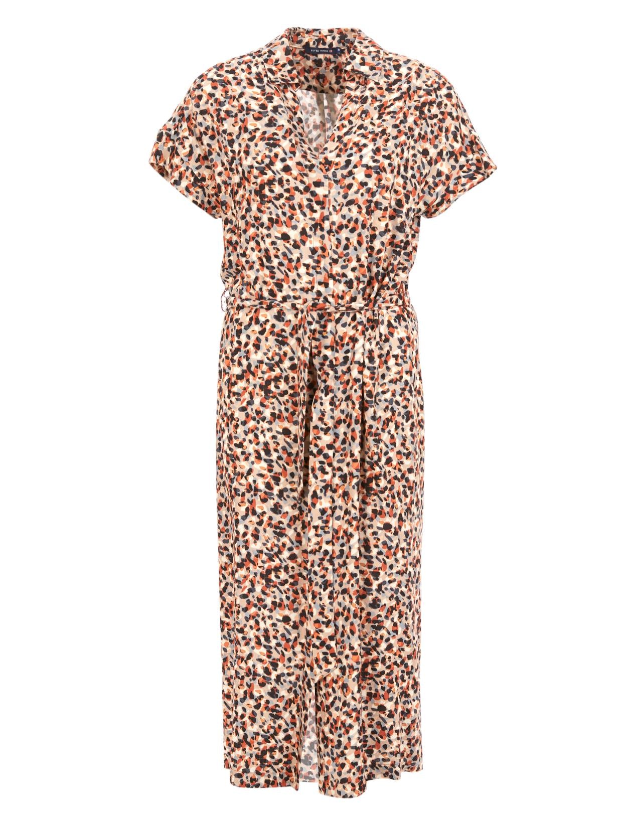 Short Sleeve Viscose Dress In Multi - Multi