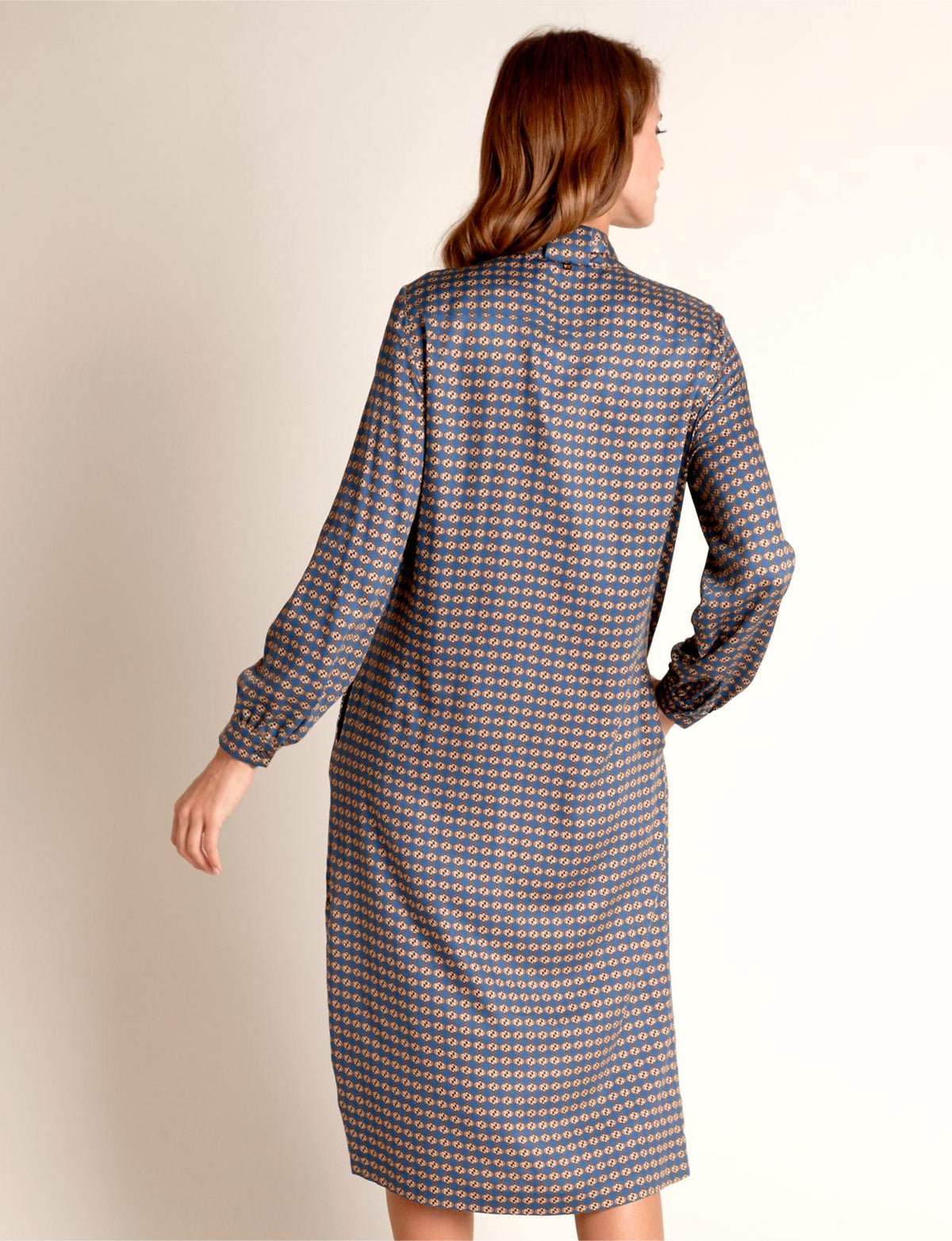 Viscose Mock Neck Shirt Dress In Blue - Bleu