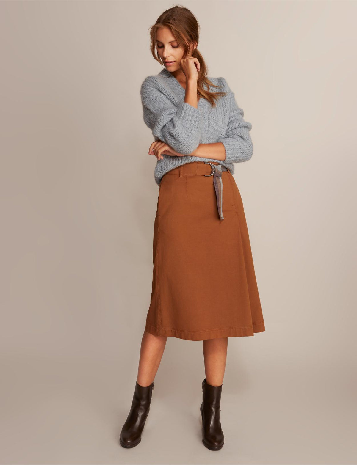 High Waist Midi Skirt In Brown - Marron