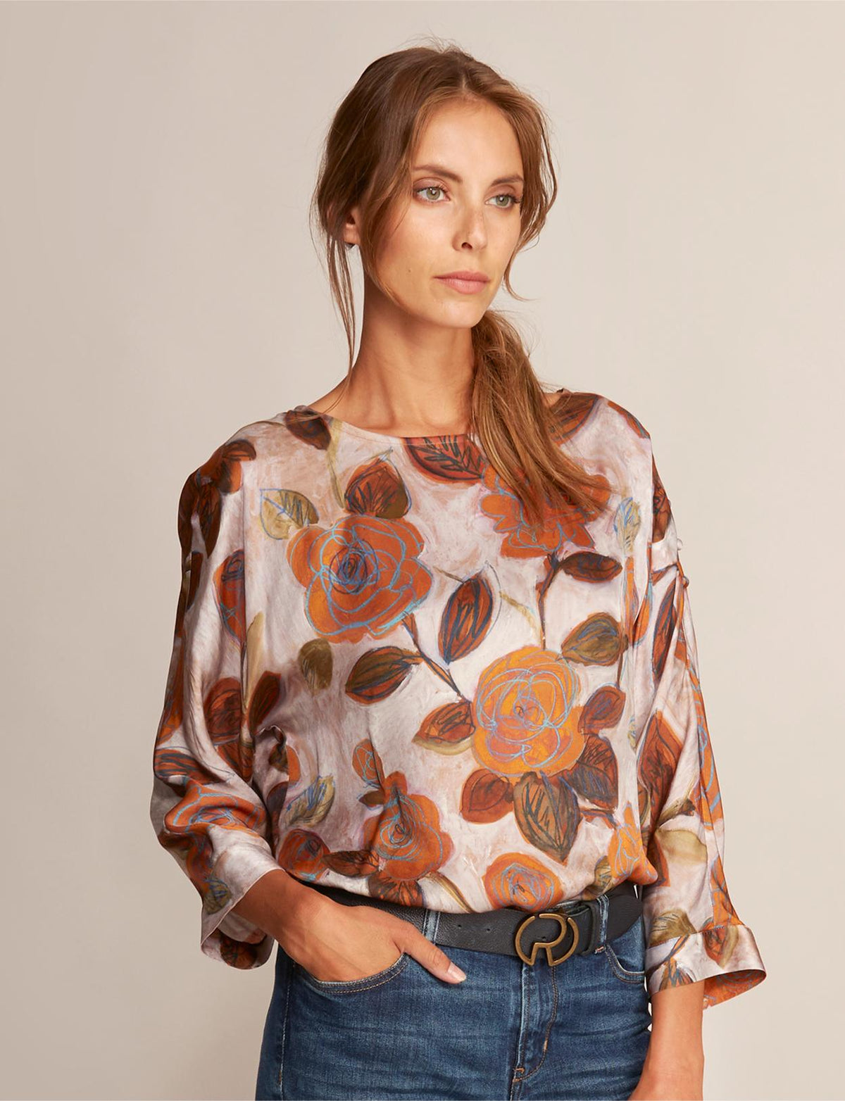 Boat Neck Viscose Shirt In Brown - Marron