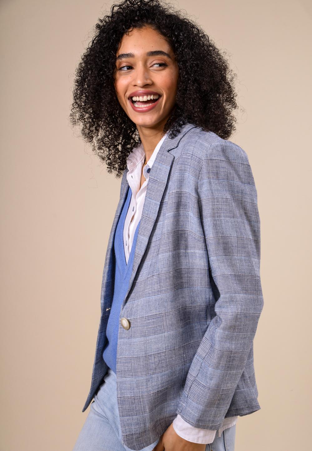 Blazer à carreaux bleu