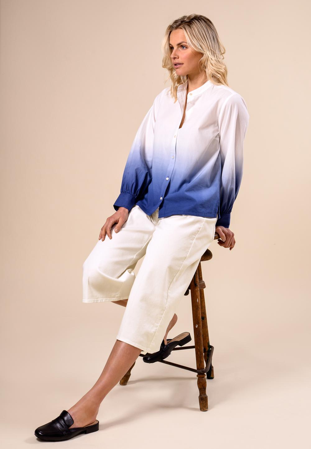 Wide Off White Cotton Pants In White - Blanc