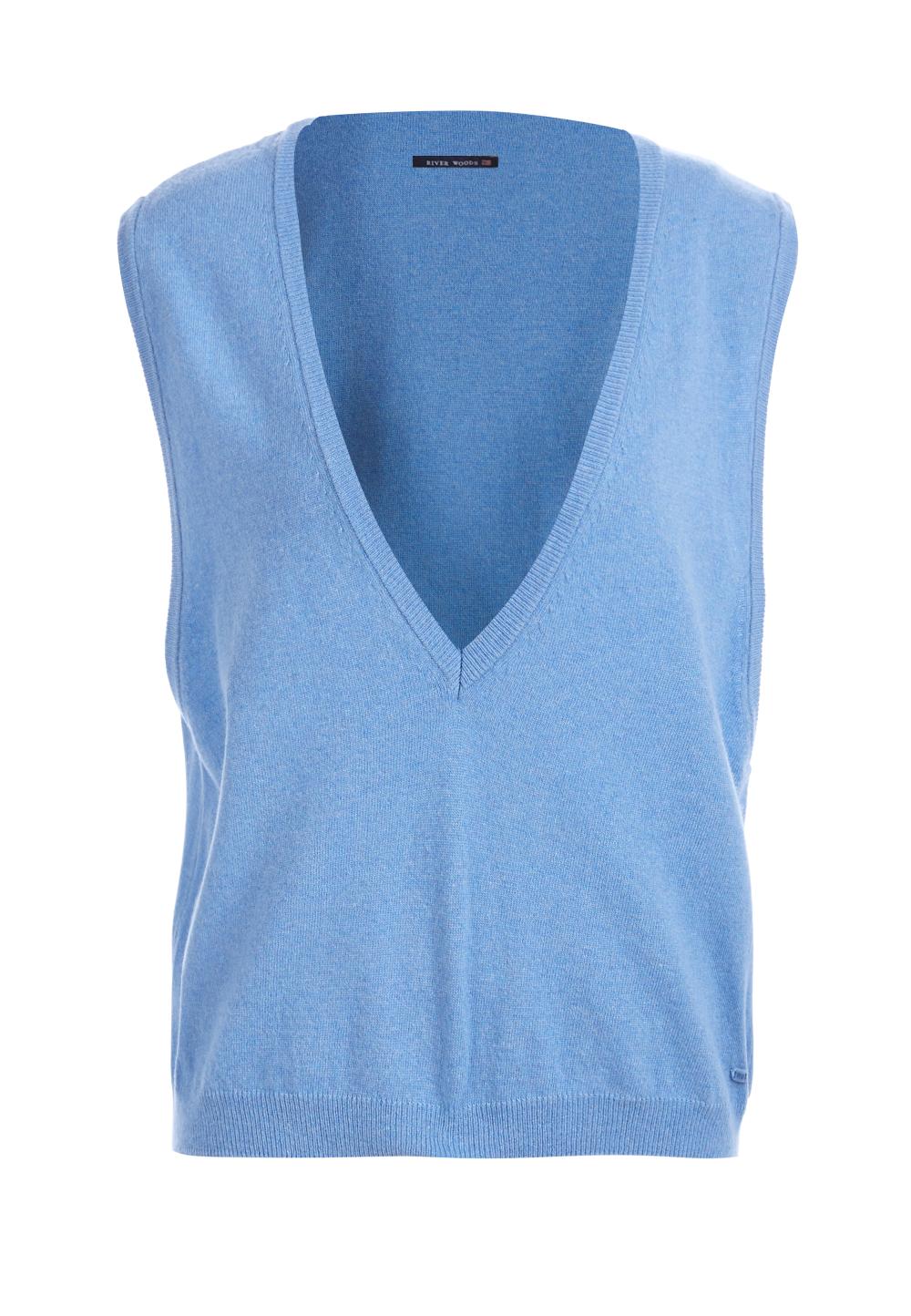 Sleeveless Deep V-Neck Pullover In Blue - Bleu