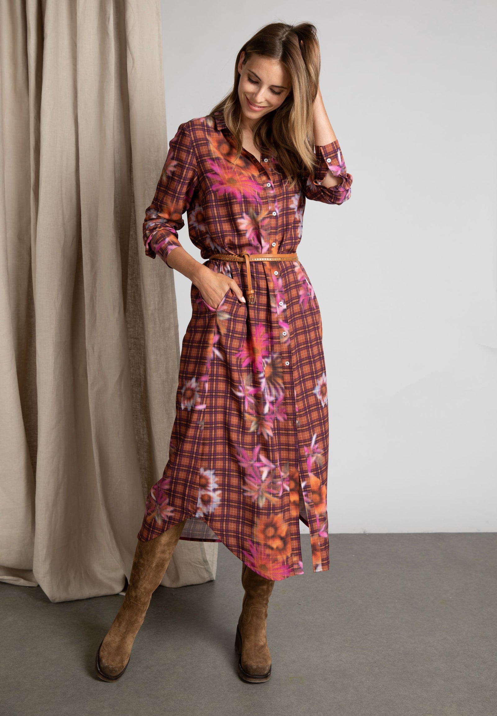 Femme Robe Chemise Longue En Marron - W