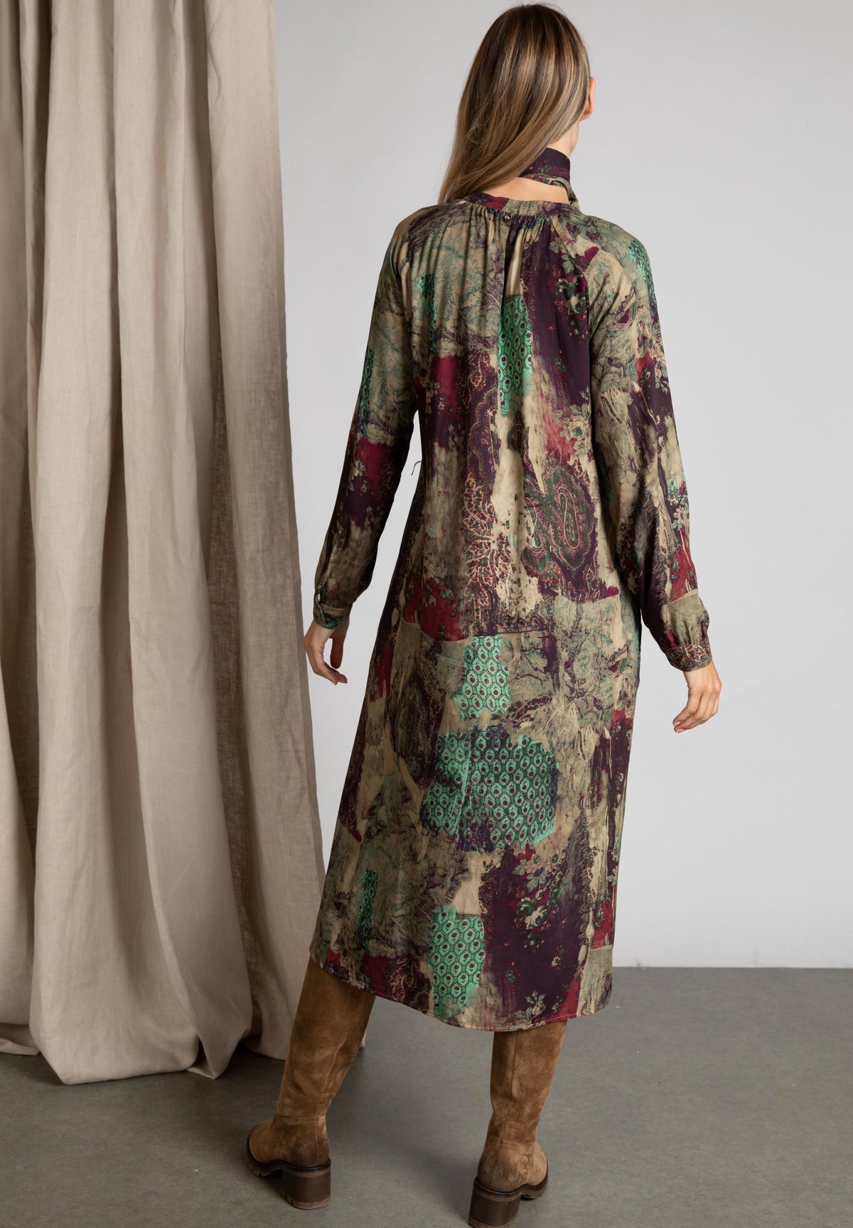 Viscose Midi Dress In Multi - Multi