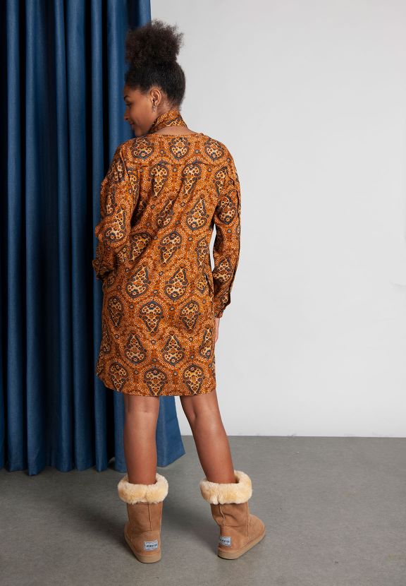 Femme Robe En Viscose À Manches Longues En Marron - W