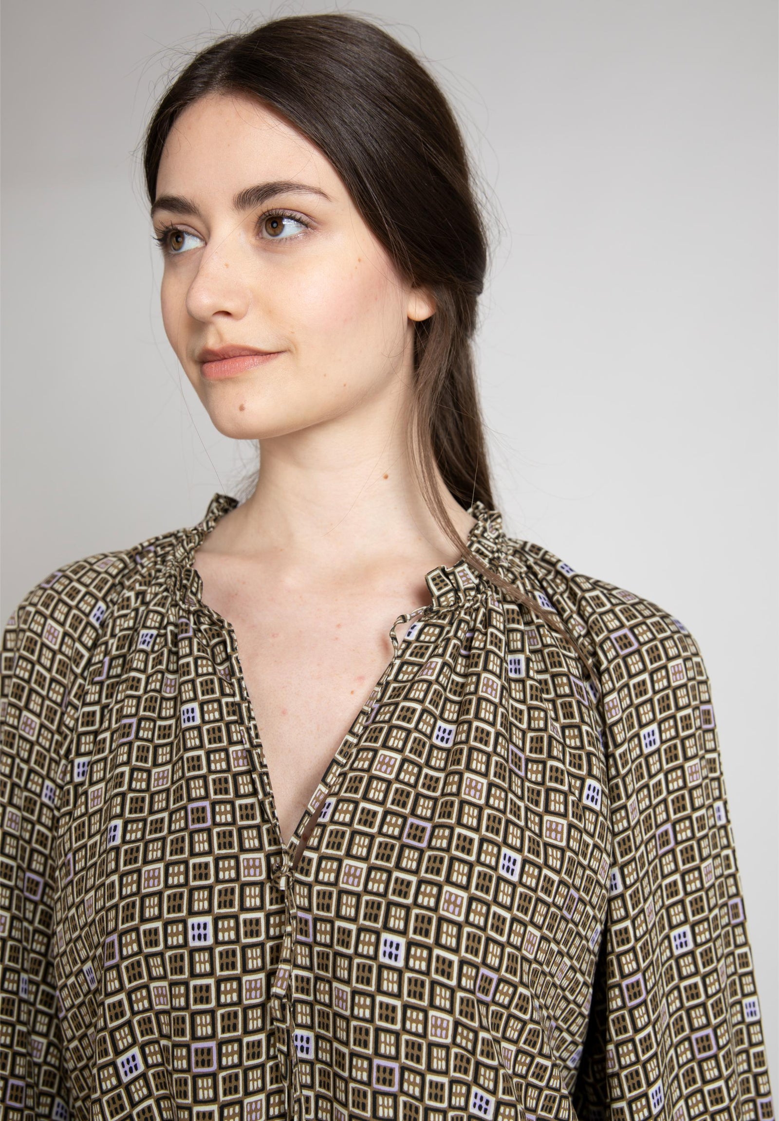 Viscose Dress With Ruffled Collar In Multi - Multi