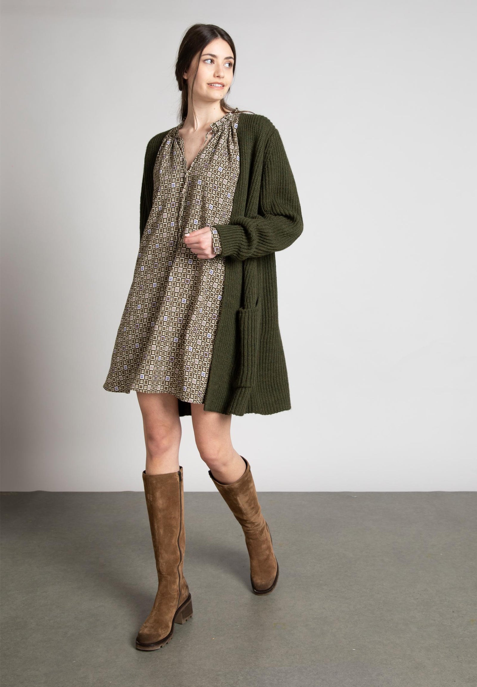 Viscose Dress With Ruffled Collar In Multi - Multi