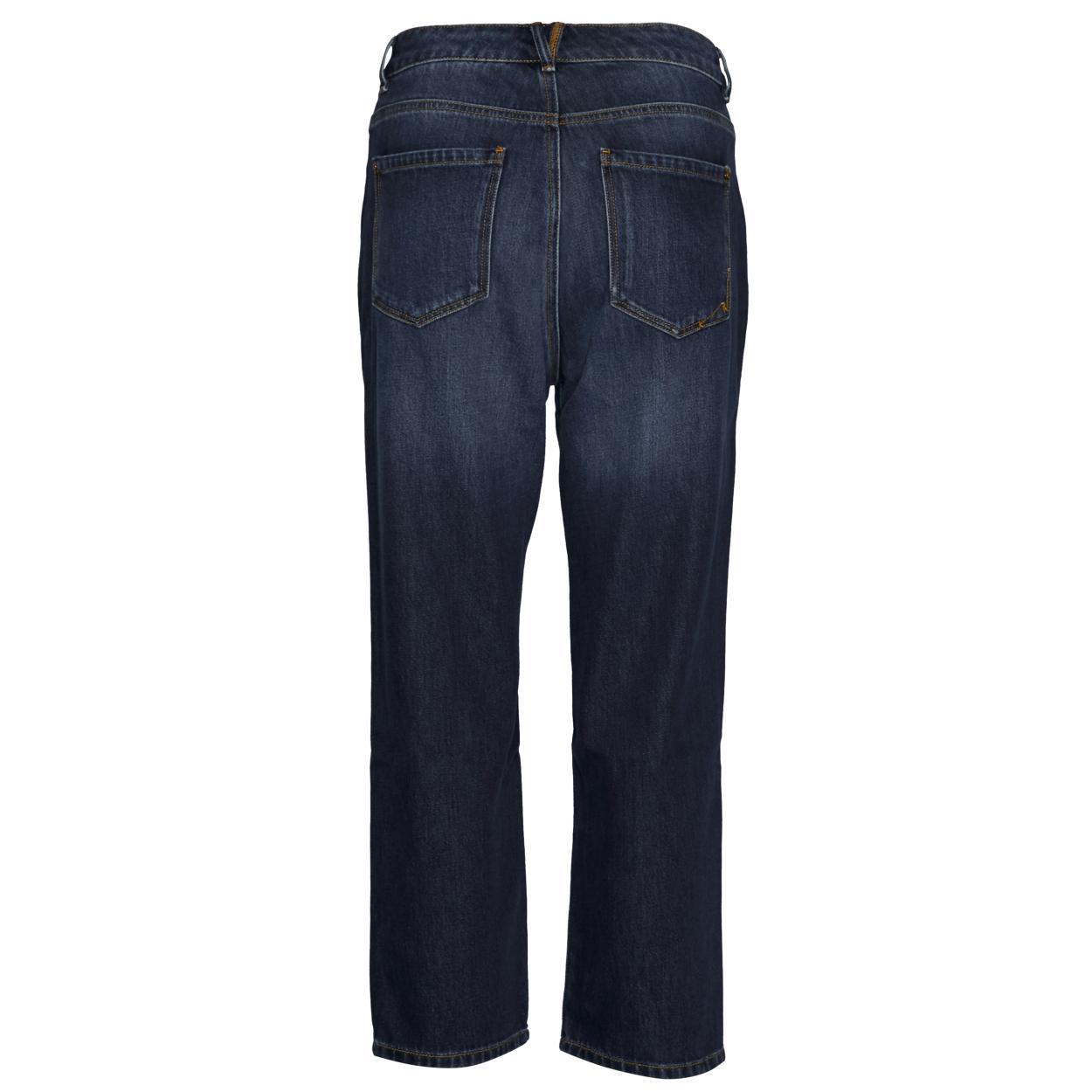Mid Waist Cropped Stone Jeans In Bleu Denim - Denim