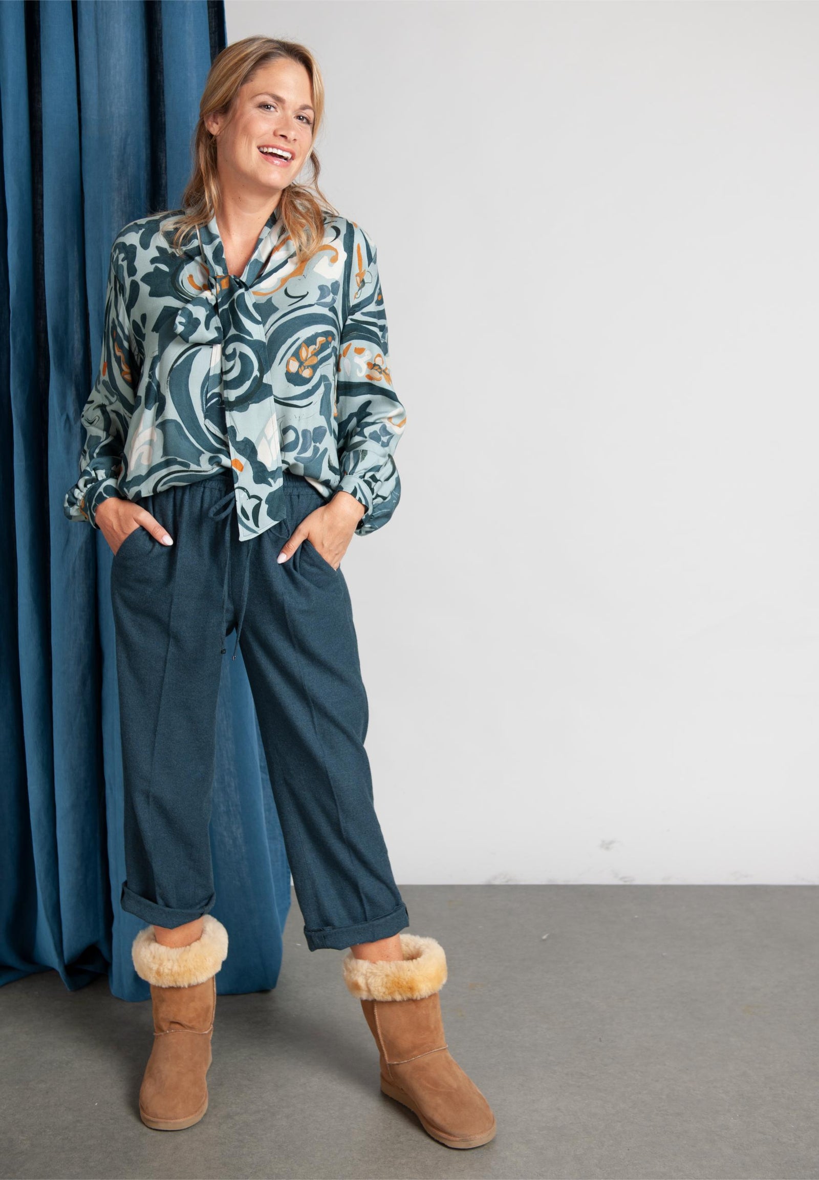 Slipover Shirt With Removable Scarf In Blue - Bleu