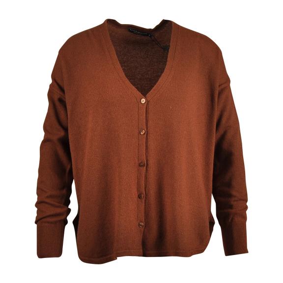 Loose V-Neck Cardigan In Brown - Marron