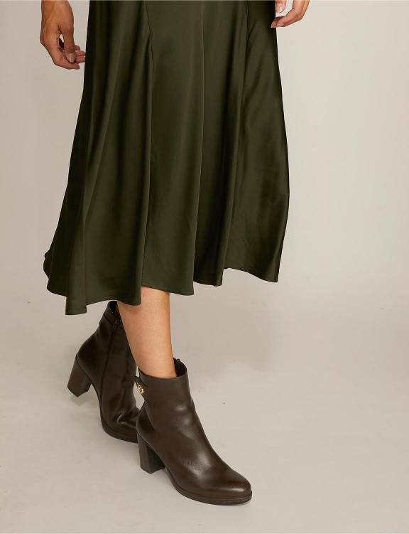 Satin Midi Skirt In Green - Vert