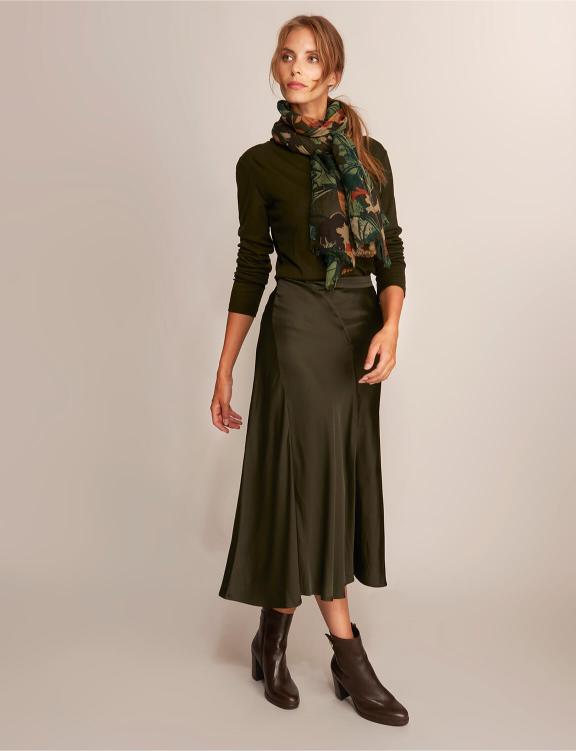 Satin Midi Skirt In Green - Vert
