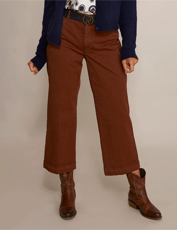 Wide Cotton Cropped Pants In Brown - Marron
