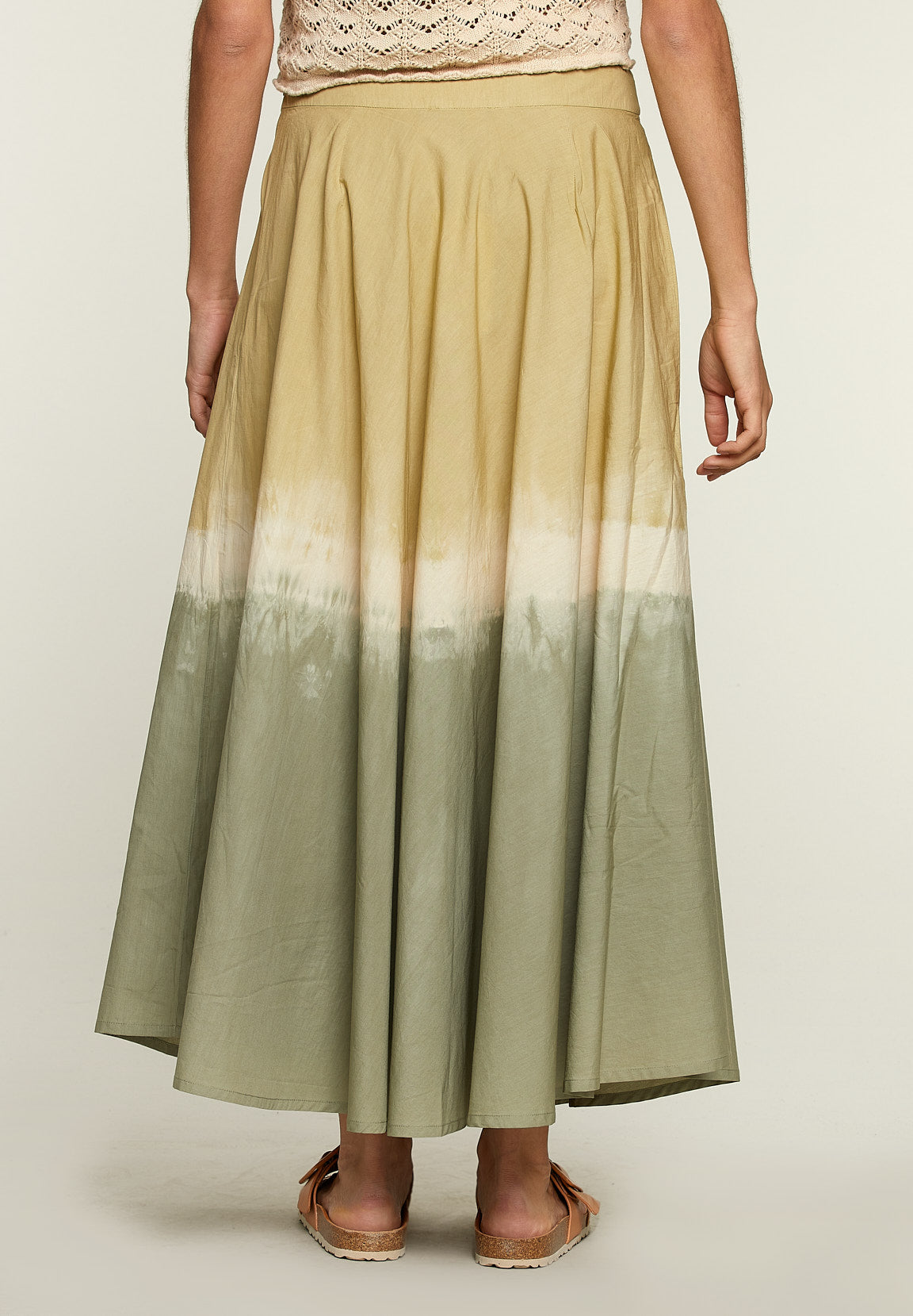 Long Tie & Dye Cotton Skirt - Green - W