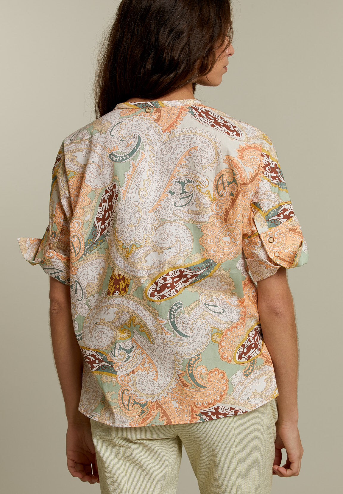 Pastel Paisley Collarless Shirt - Multi - W