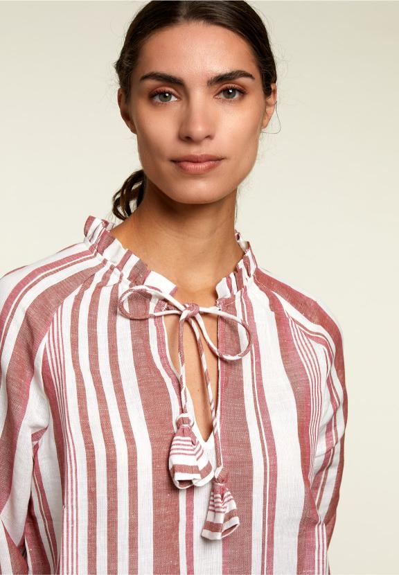 Red/White Striped Shirt With Tassels - Rose