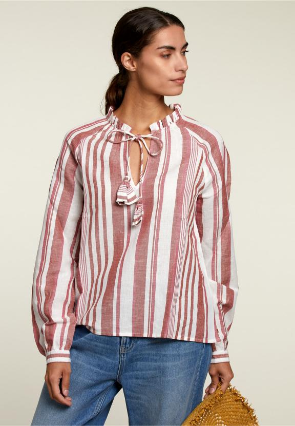 Red/White Striped Shirt With Tassels - Rose