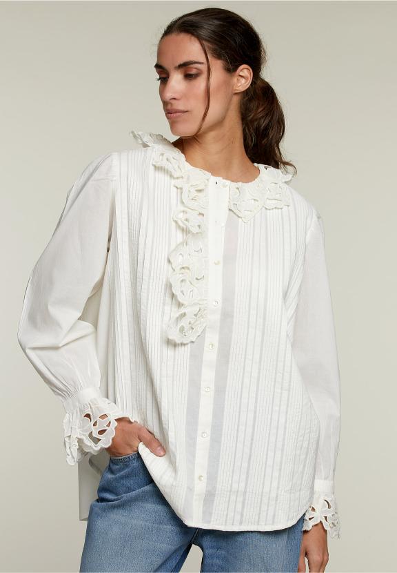 Off White Lace Shirt - Blanc