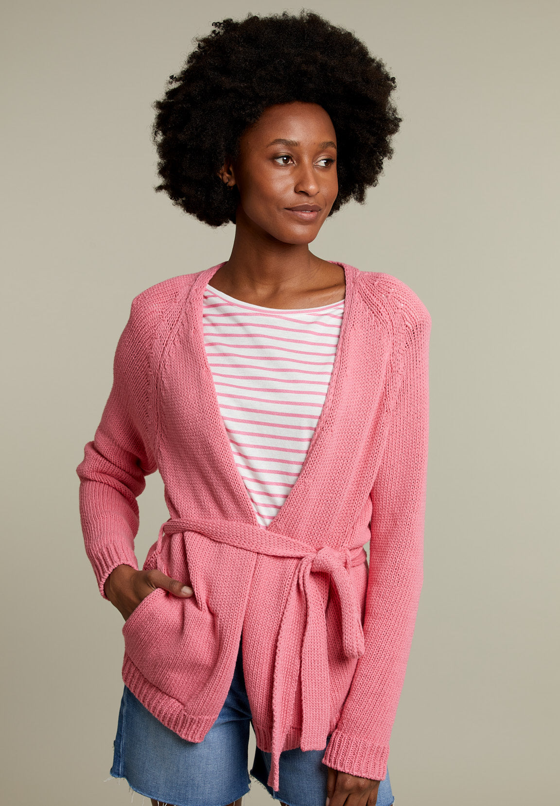 Pink Cotton Cardigan - Pink - W