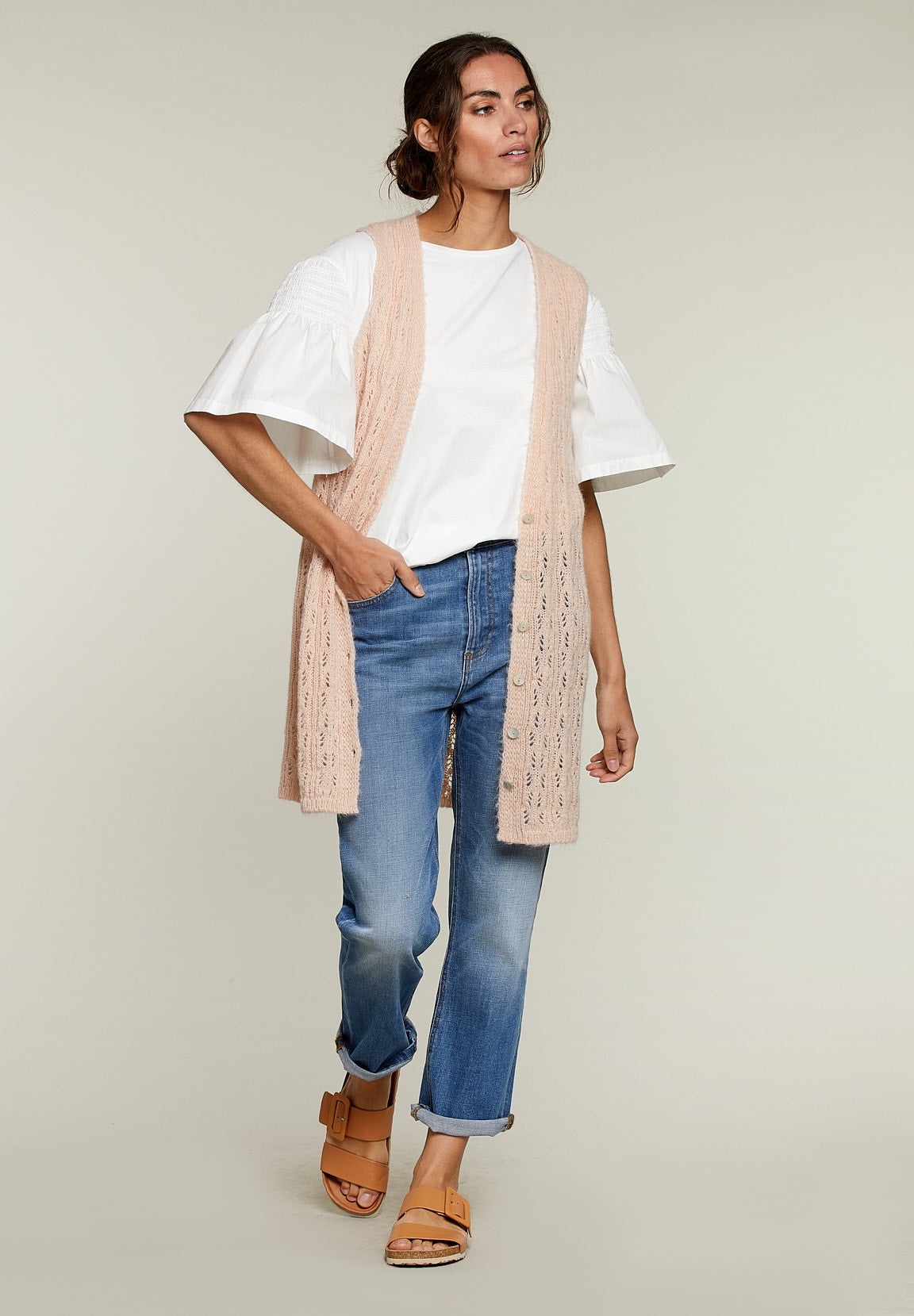 Pink Long Ajour Spencer - Pink - W