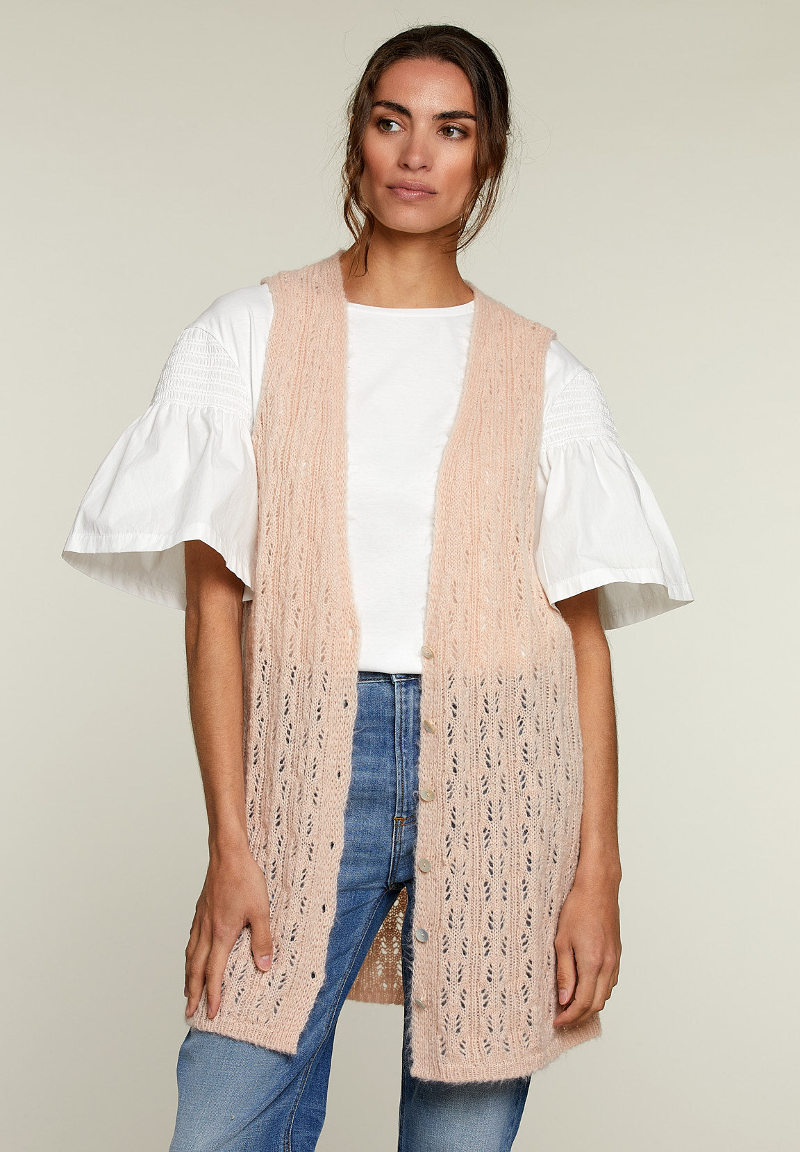 Pink Long Ajour Spencer - Pink - W