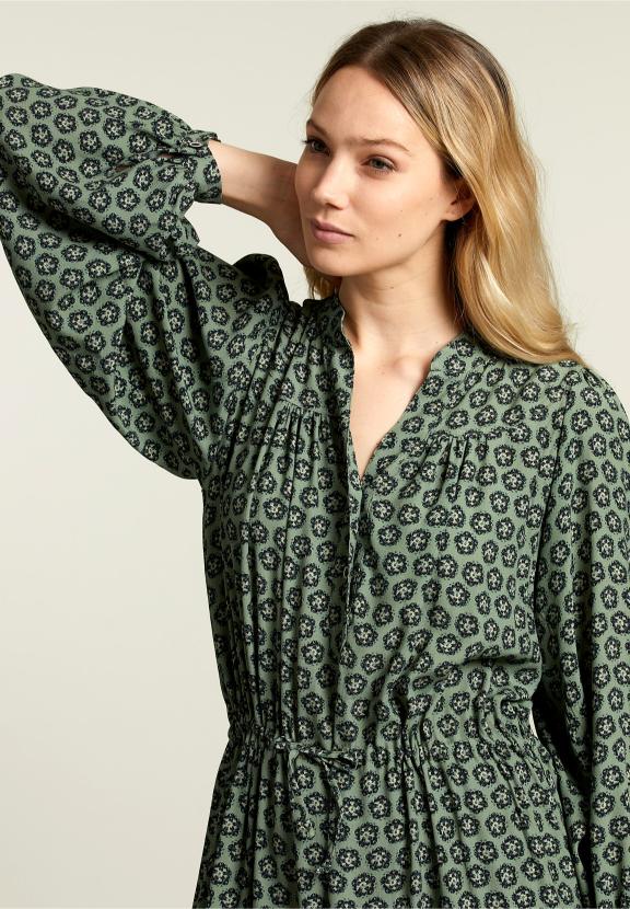 Robe Fantaisie Verte à Col en V - Marron - W