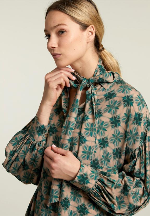 Multi Fantasy Balloon Sleeves Dress - Vert