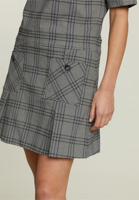Grey Short Dress Applied Pockets - Noir