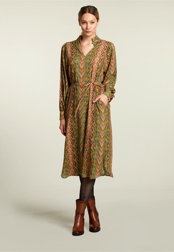 Multi Fantasy V-Neck Dress - Marron