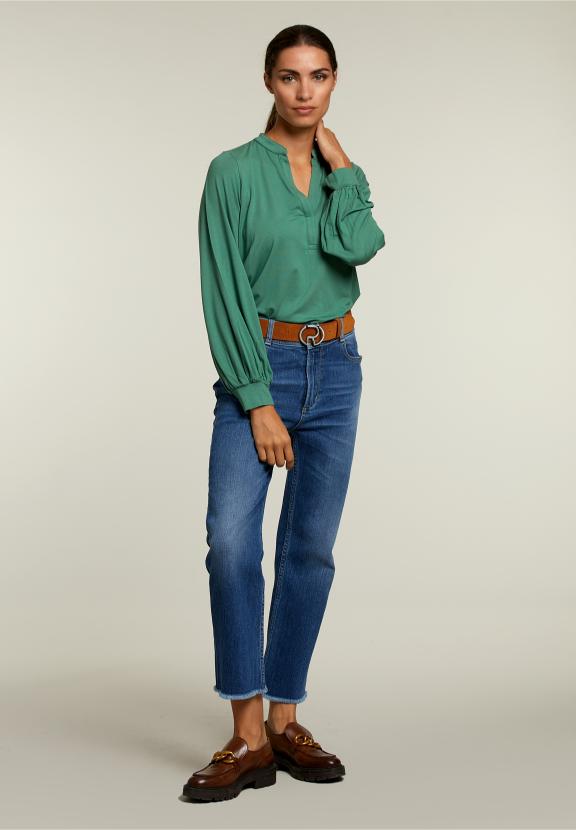 Green V-Neck T-Shirt Balloon Sleeves - Vert