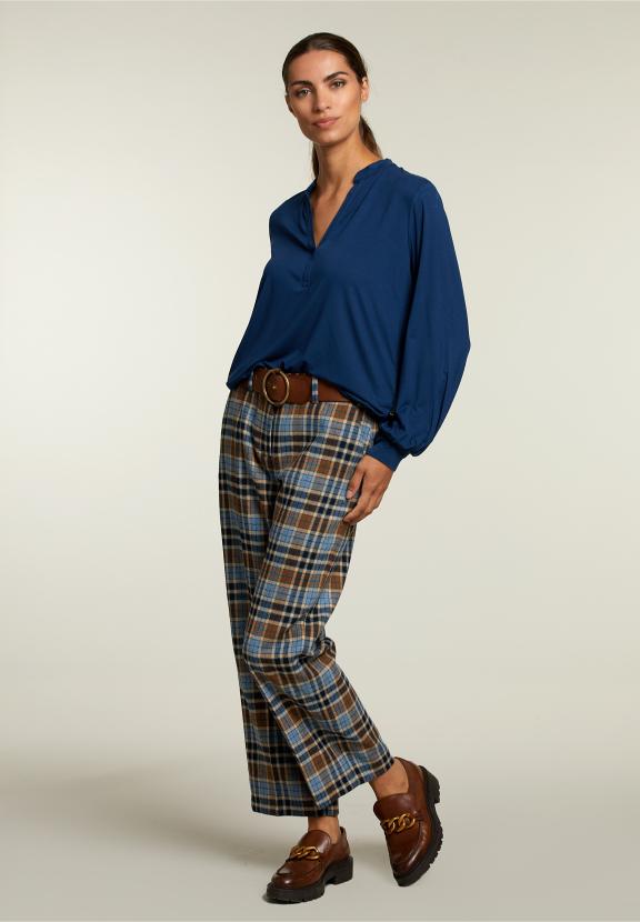 Blue V-Neck T-Shirt Balloon Sleeves - Bleu