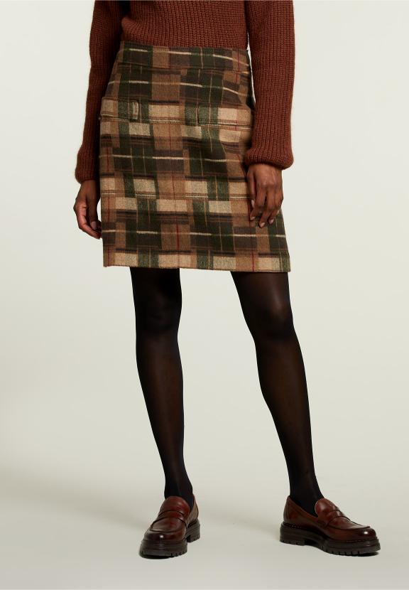 Brown Checked Short Skirt - Marron